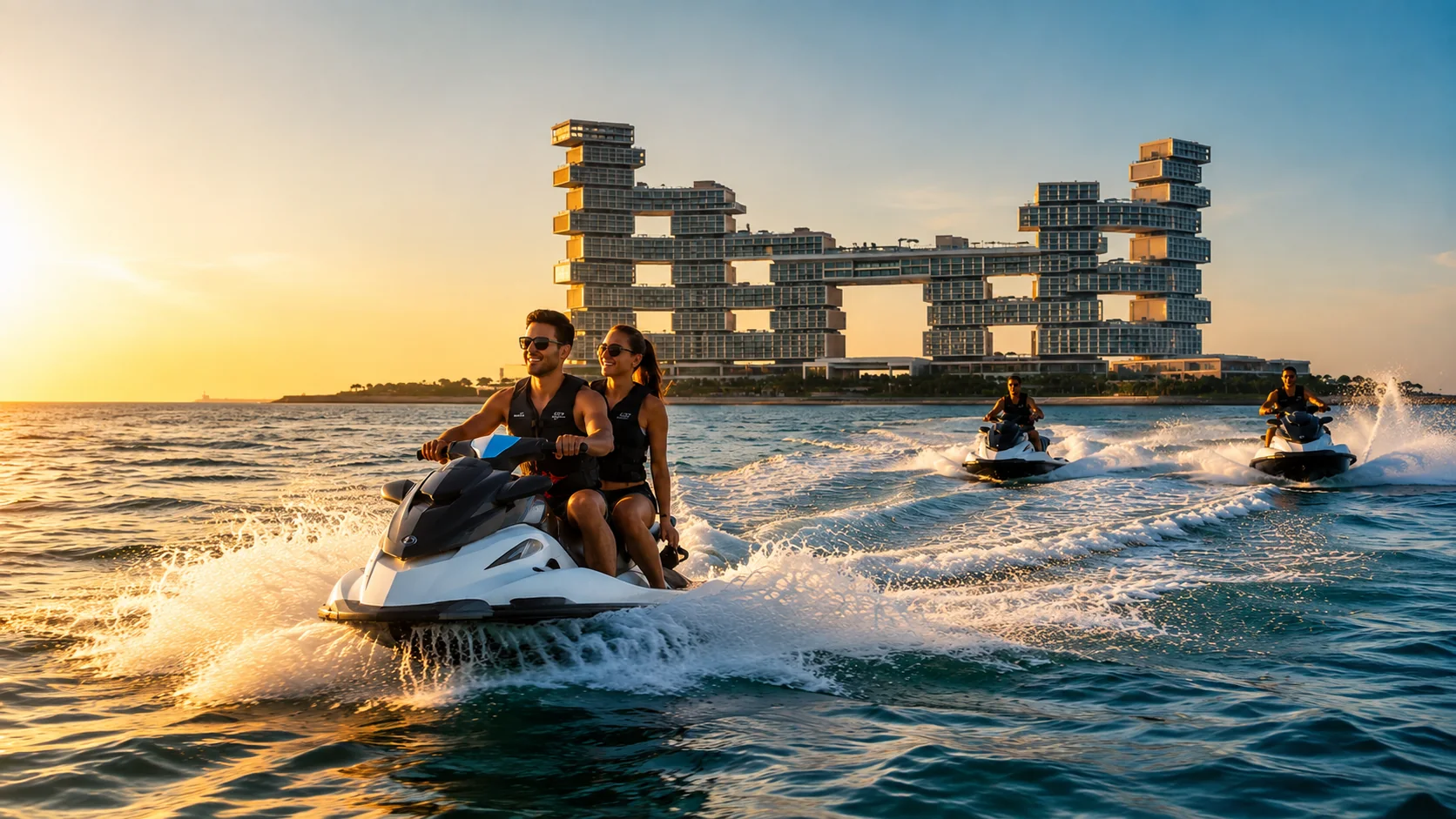 Jet ski ride in Dubai at sunset